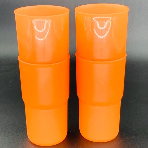 Tupperware Tumblers 12 Oz. Four Orange Stacking Cups Plastic Drinking Glasses - Picture 3 of 5